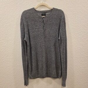 All Saints Rivven Grandad Grey Linen Cotton Henley Sweater MK045E Mens Small